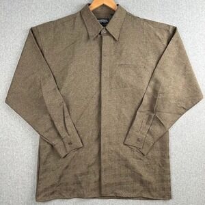 Montique‎ Mens Long Sleeve Button Down Shirt Brown Textured Casual XL Dress Work